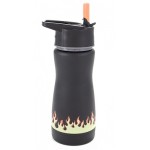 "Frost" Kids' Stainless Steel Insulated Bottle W/Straw Top 13oz/400ml - Black w/Flames