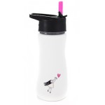 "Frost" Kids' Stainless Steel Insulated Bottle W/Straw Top 13oz/400ml - White w/ Girl and Heart